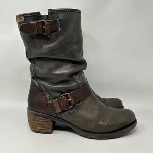 PIKOLINOS Le Mans Biker Boots Burnished Gray Brown Mid-Calf Women’s Sz 38/7.5-8